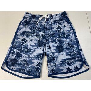 St. Johns Bay Mens Size Small Swim Shorts 9" Inseam Blue Tropical Print